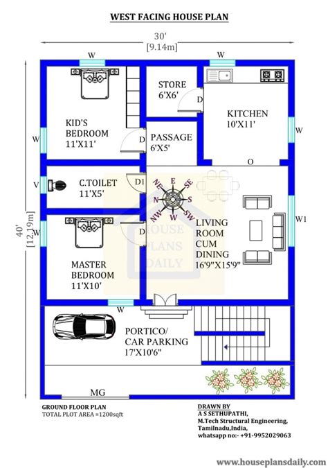 West Facing House Plans For 30x40 Site As Per Vastu Top 2 | Images and ...