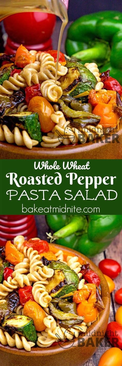 Roasted Pepper Whole Wheat Pasta Salad - The Midnight Baker