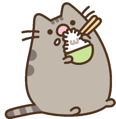 Pusheen Eating Rice Sticker - Pusheen Eating Rice Happy - Discover & Share GIFs