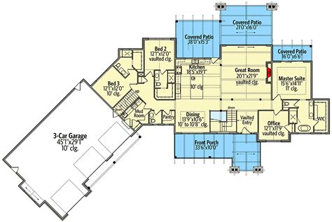 Mountain Craftsman Home Plan with Angled 3-Car Garage - 95081RW floor ...