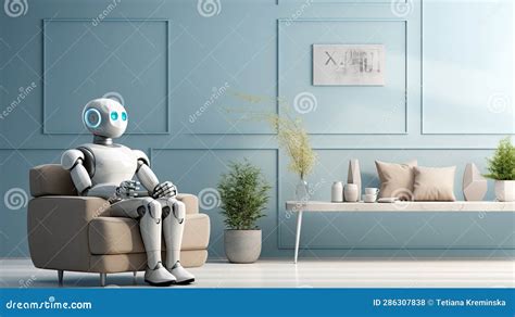 Home Robot Assistant in Modern Minimalist Interior. Stock Illustration - Illustration of care ...