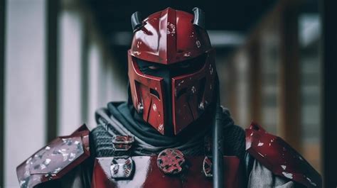 Premium AI Image | A red star wars helmet with the number 3 on it.