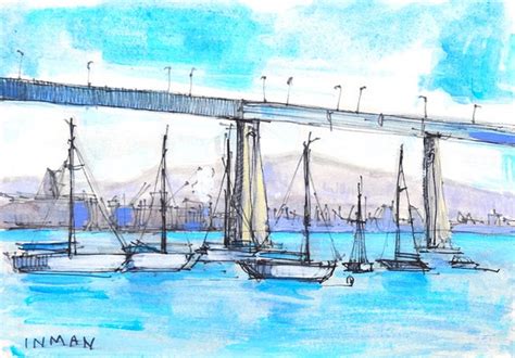 San Diego Bay Bridge Watercolor Painting by KevinInmanArt on Etsy