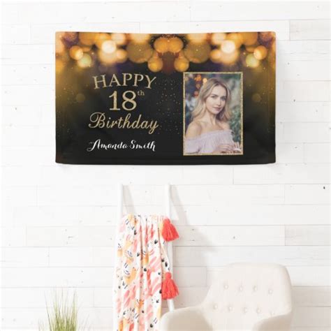 Happy 18th Birthday Banner. Gold Glitter Photo Banner | Zazzle