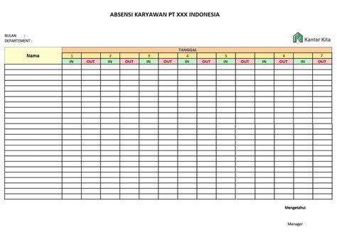 Contoh Form Data Hadir Karyawan