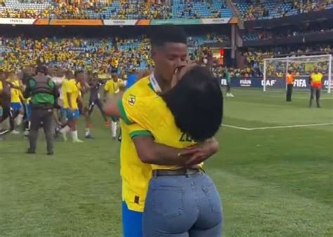 Sundowns Players Girlfriend Kisses Him On The Field