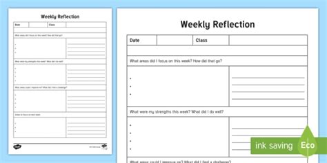 Reflection Writing Template - Weekly Primary Activity