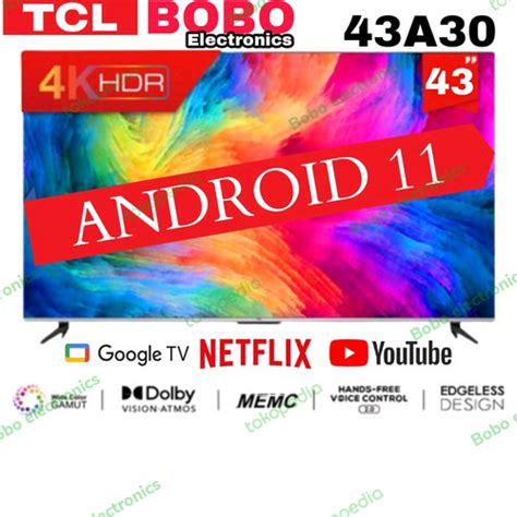 Jual TCL LED TV 43A30-43 INCH SMART ANDROID 11 UHD 4K HDR DOLBY ATMOS ...