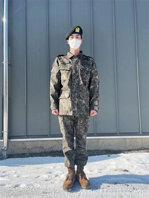 Jin of BTS completes basic military training, shares photos in uniform ...