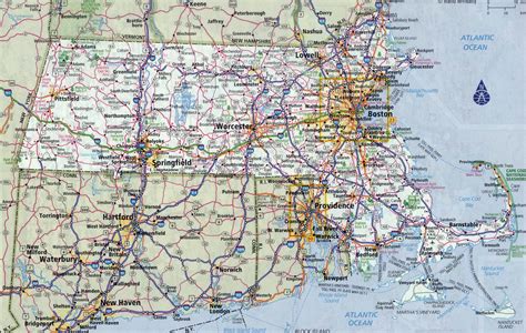 Laminated Map Large Detailed Roads And Highways Map Of Massachusetts ...