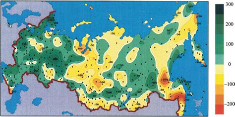 1 Changes in annual precipitation (mm/75 years) in Russia for the... | Download Scientific Diagram