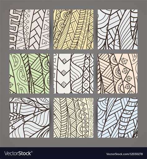 Set of four monochrome intricate patterns doodle Vector Image