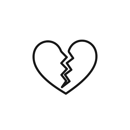 Black Isolated Outline Icon Of Broken Heart On White Background Line Icon Of Broken Heart Stock ...