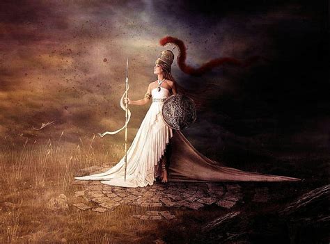 Athena, art, greek mythology, helmet, goddess, spear, escutcheon, HD wallpaper | Peakpx