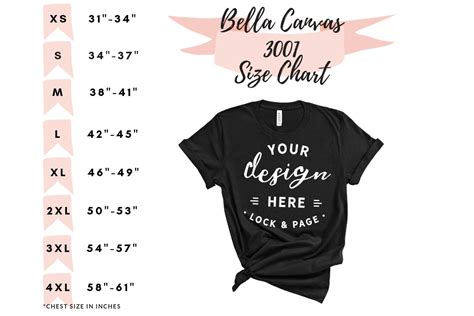 Bella Canvas 3001 Size Chart Mockup Graphic by lockandpage · Creative Fabrica