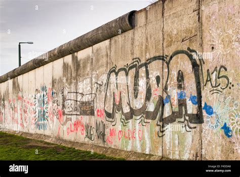 Germany, Berlin, Berlin Wall Memorial, wall section covered in graffiti ...