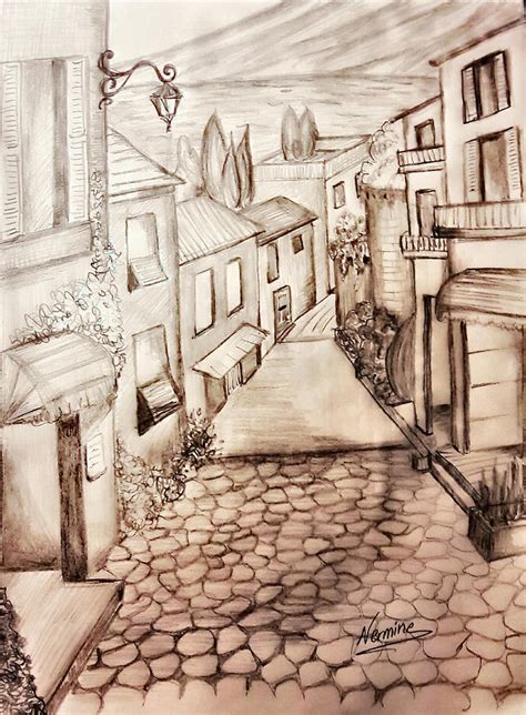 Small town by the sea Drawing by Nermine Hanna - Fine Art America