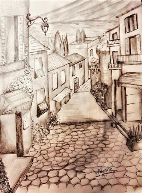 Small town by the sea Drawing by Nermine Hanna - Fine Art America