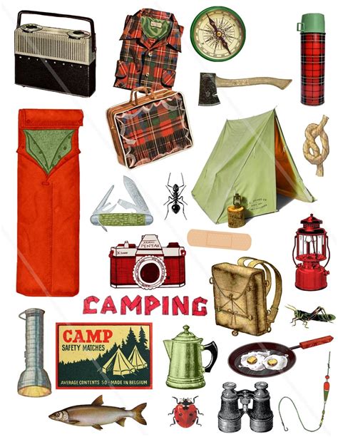 Vintage Camping Digital Collage Sheets Outdoors Adventure Vintage Clip ...