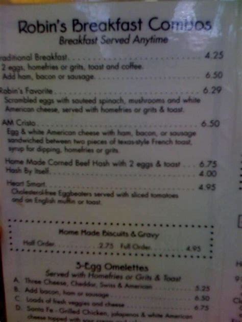 Robin's Downtown Cafe Menu - Urbanspoon/Zomato