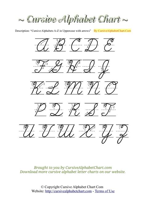 Cursive Alphabet Chart With Arrows Uppercase | Cursive Alphabet Chart.com