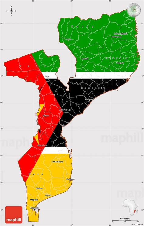 Flag Simple Map of Mozambique