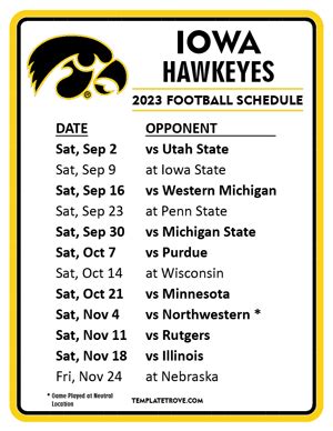 Printable 2023 Iowa Hawkeyes Football Schedule