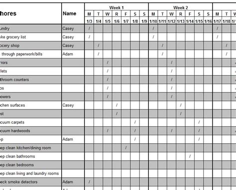 Weekly Cleaning Sheet