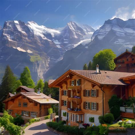 Premium AI Image | swiss alpine village wallpaper by Ai