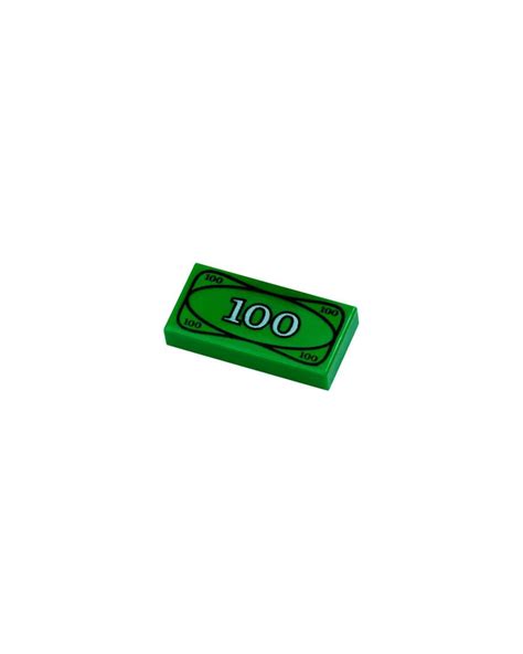 LEGO Green Tile 1 x 2 with Groove with 100 Dollar Bill Money Pattern 3069bpx7