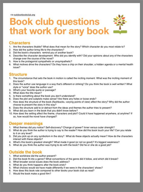 Printable Book Club Discussion Questions