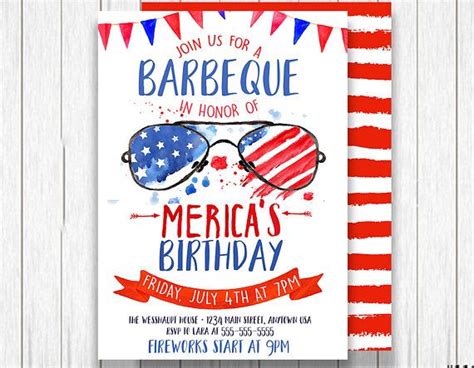 4th of July Invitation BBQ invitation Fourth of July BBQ | Etsy | Bbq invitation, First birthday ...