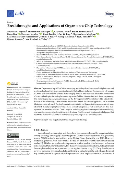 (PDF) Breakthroughs and Applications of Organ‐on‐a‐Chip Technology