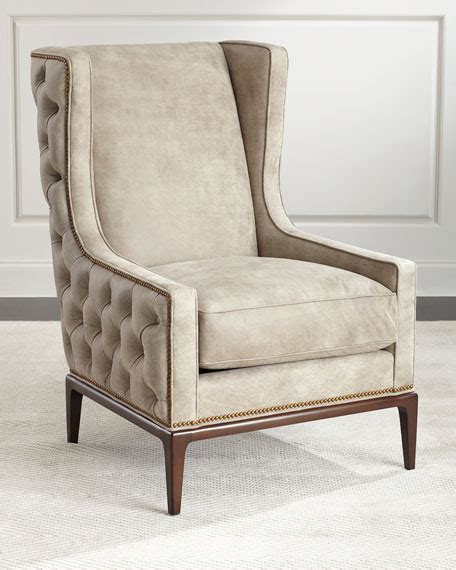 Ambella Idris Tufted-Back Leather Wing Chair