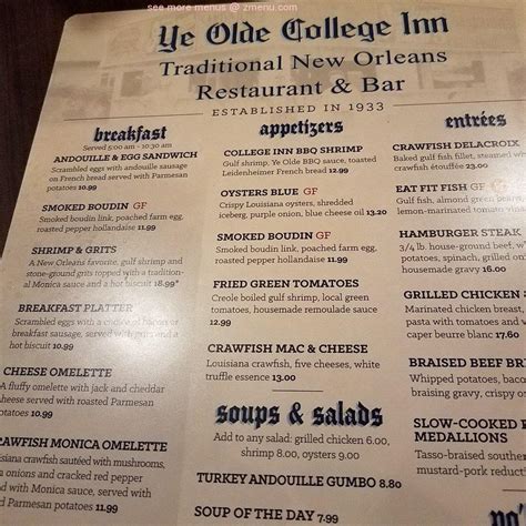 Online Menu of Ye Olde College Inn Restaurant, Kenner, Louisiana, 70062 ...