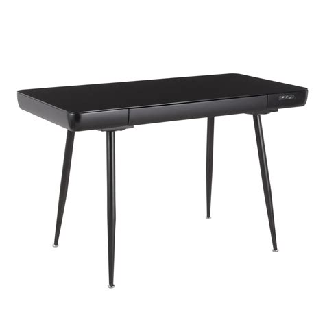 Boom Mid-Century Modern Desk in Black Metal with a Black Wood and Black Tempered Glass Top by ...