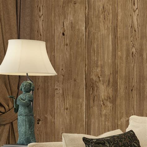 HaokHome Vintage Faux Wood Panel Wallpaper Rolls Brown 3D Realistic Paper Murals Home Bedroom ...