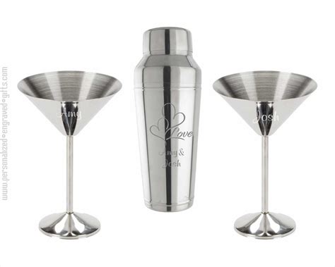 Stainless Steel Cocktail Shaker with 2 Stainless Steel Martini Glass Set