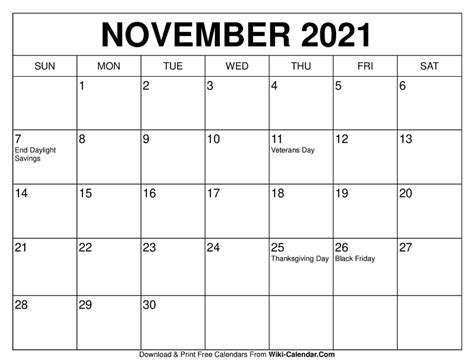 Free November 2021 Calendar Template | PRINTABLE CALENDAR 2023