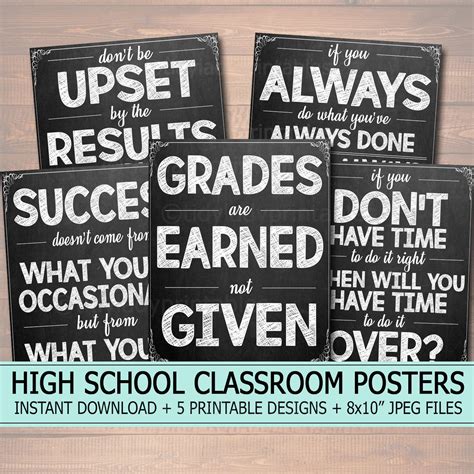 Printable Chalkboard Poster Set Middle High School Classroom | Etsy | School classroom, High ...