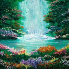 The Waterfall Acrylic Painting from parimastudio - Hunters Alley Canvas Art Painting, Watercolor ...