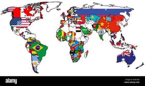 World Trade Organization member countries flags on world map with national borders Stock Photo ...