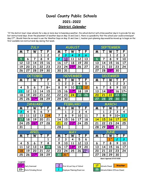 Duval County Public Schools Calendar 2021-2022 in PDF