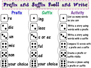 Prefix and Suffix Game: Roll and Write by Passion For Teaching | TpT