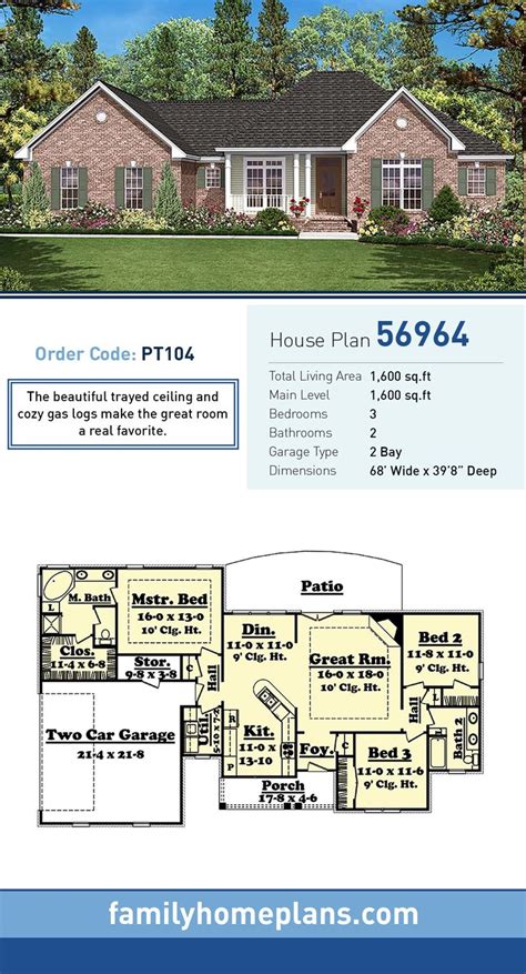 Plan 56964 | Traditional Style Country Home Design with Open Floor Plan ...