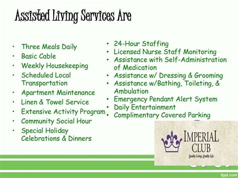 Assisted living services for seniors