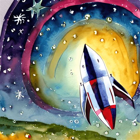 Rocketship Watercolor Space Illustration · Creative Fabrica