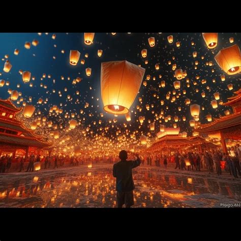 Premium AI Image | Chinese sky lanterns in the dark sky at night ...