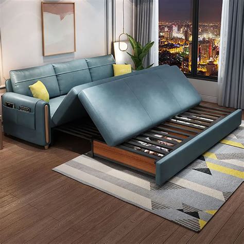 81.1" Blue Arm Full Sleeper Sofa Bed with Storage&Side Pockets | Homary ...