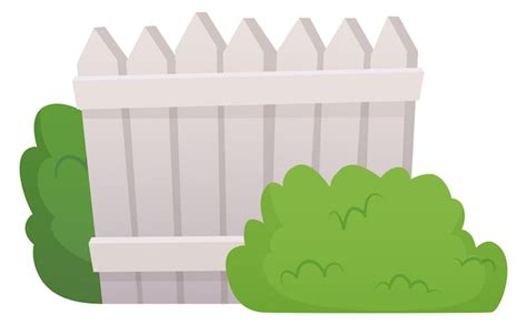 Premium Vector | White garden fence with green bushes cartoon icon isolated on white background